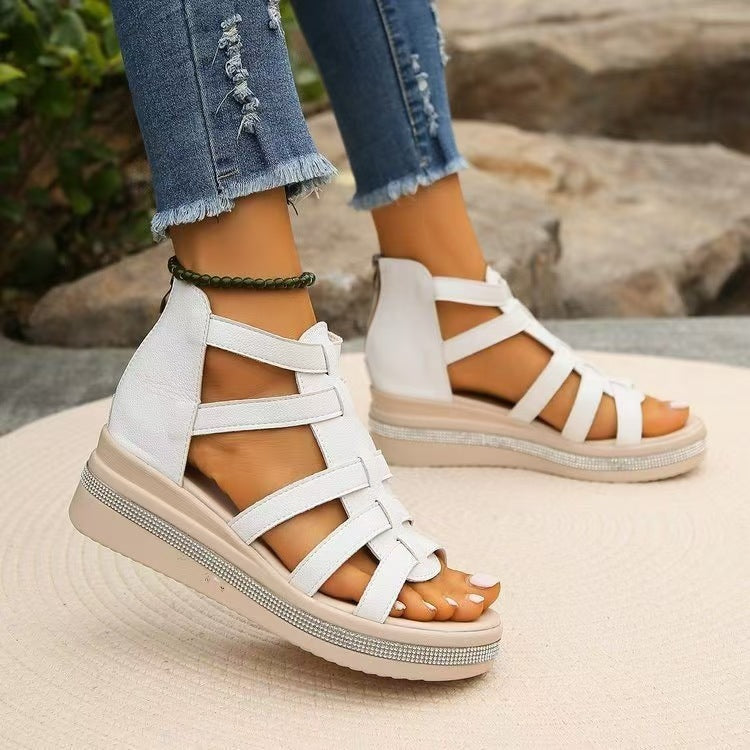 Cutout Rhinestone Trim Wedge Sandals  Trendsi   