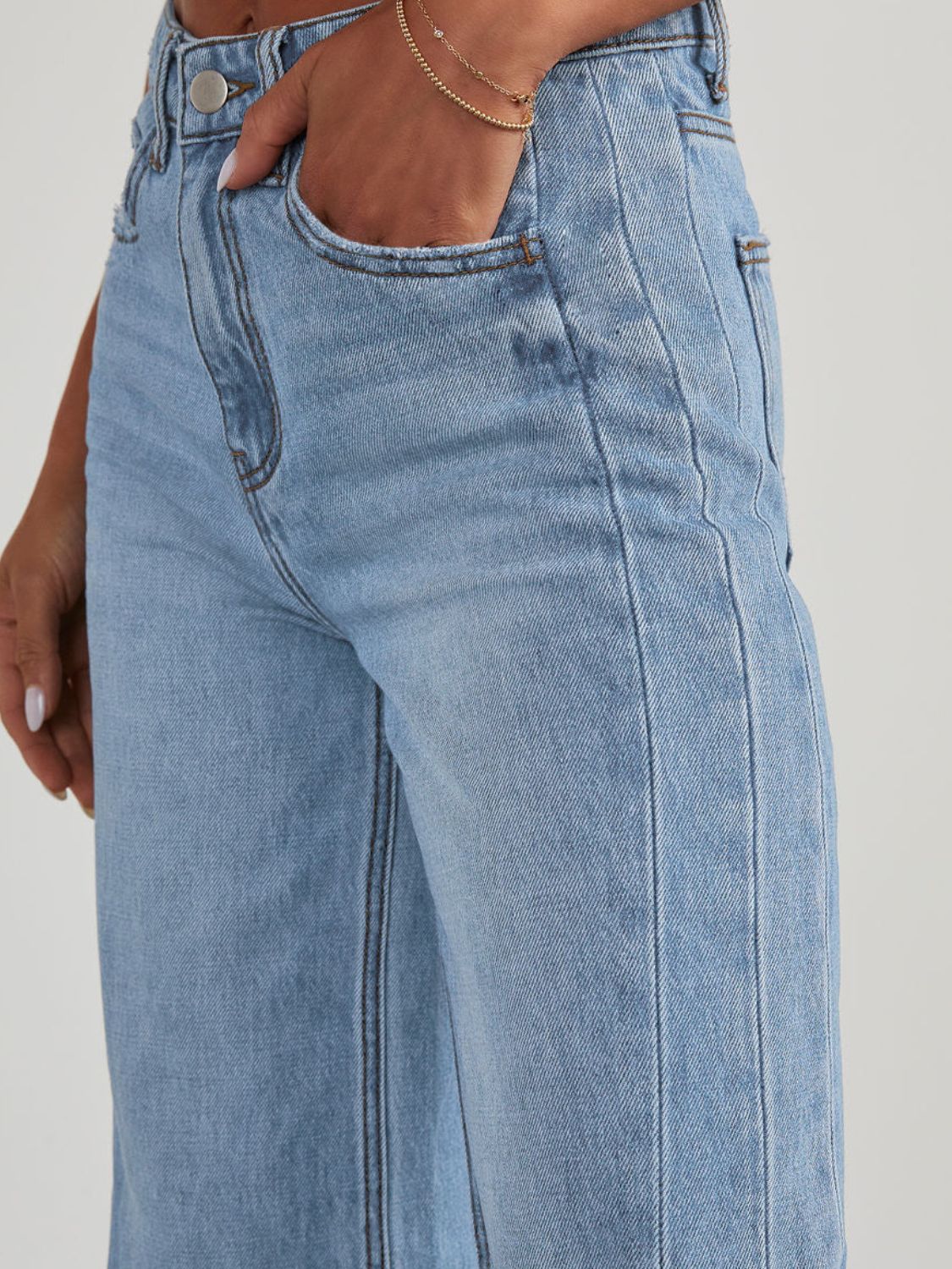 Raw Hem Wide Leg Jeans with Pockets  Trendsi   