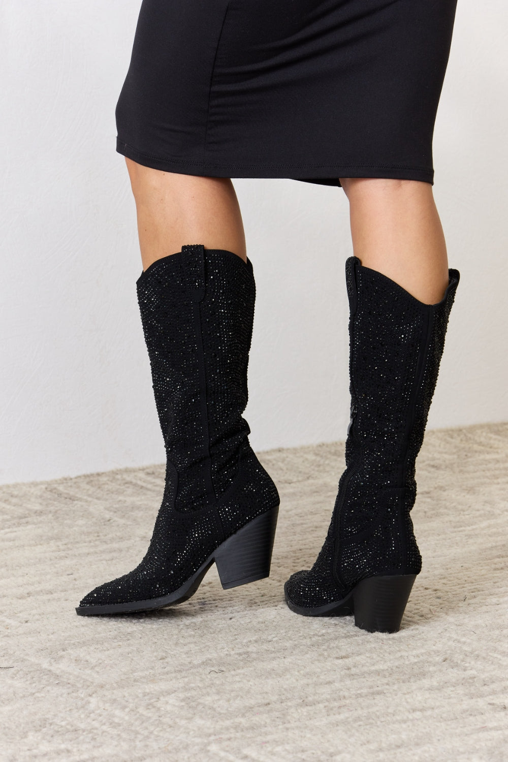 Forever Link Rhinestone Knee High Cowboy Boots  Trendsi   