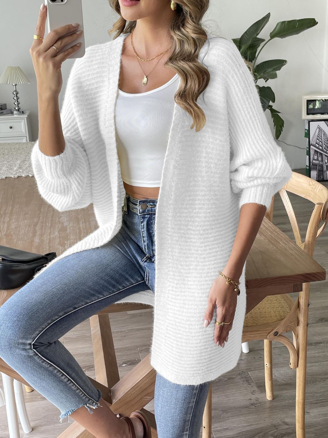 Open Front Long Sleeve Cardigan  Trendsi   