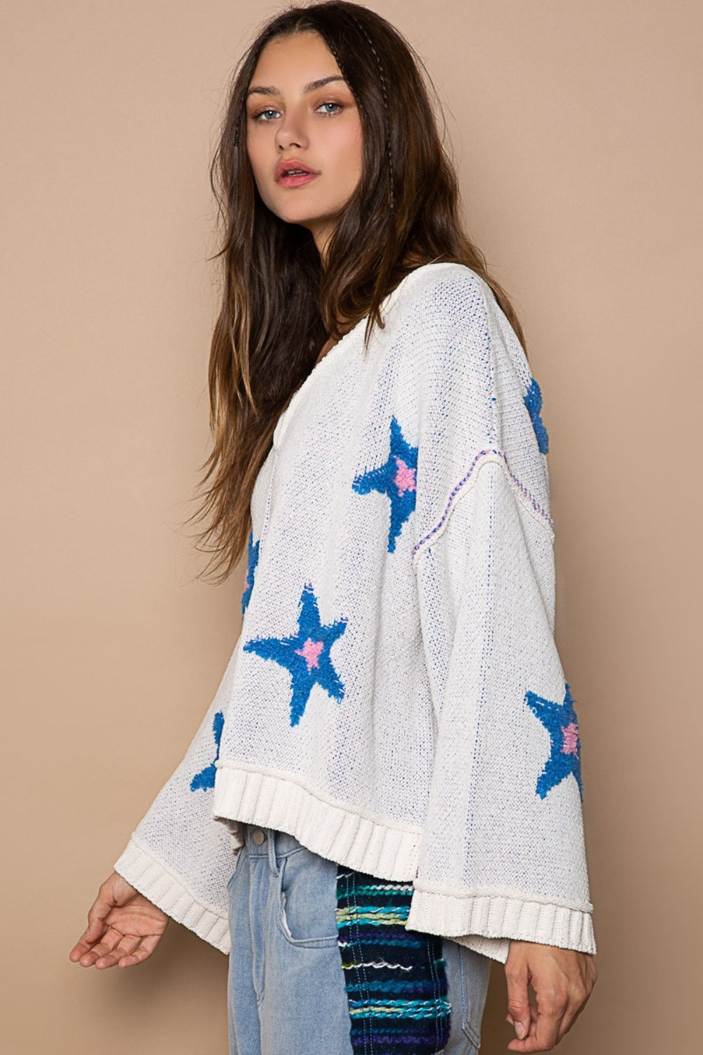 POL Long Sleeve Star Patch Sweater  Trendsi   