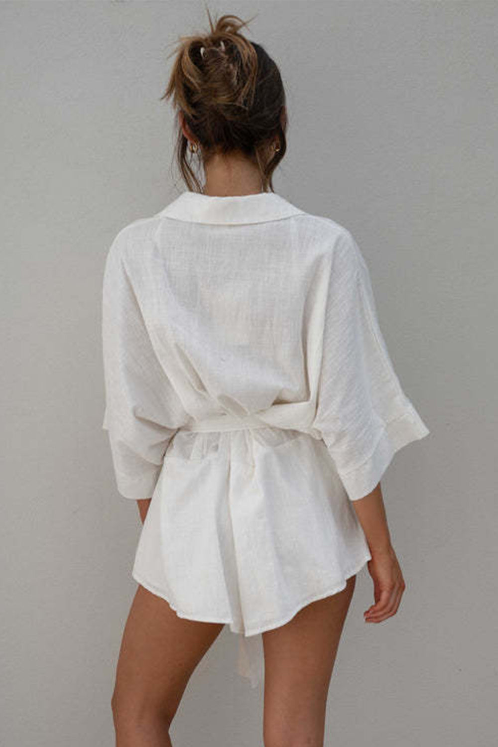 Tied Button Up Collared Neck Romper  Trendsi   