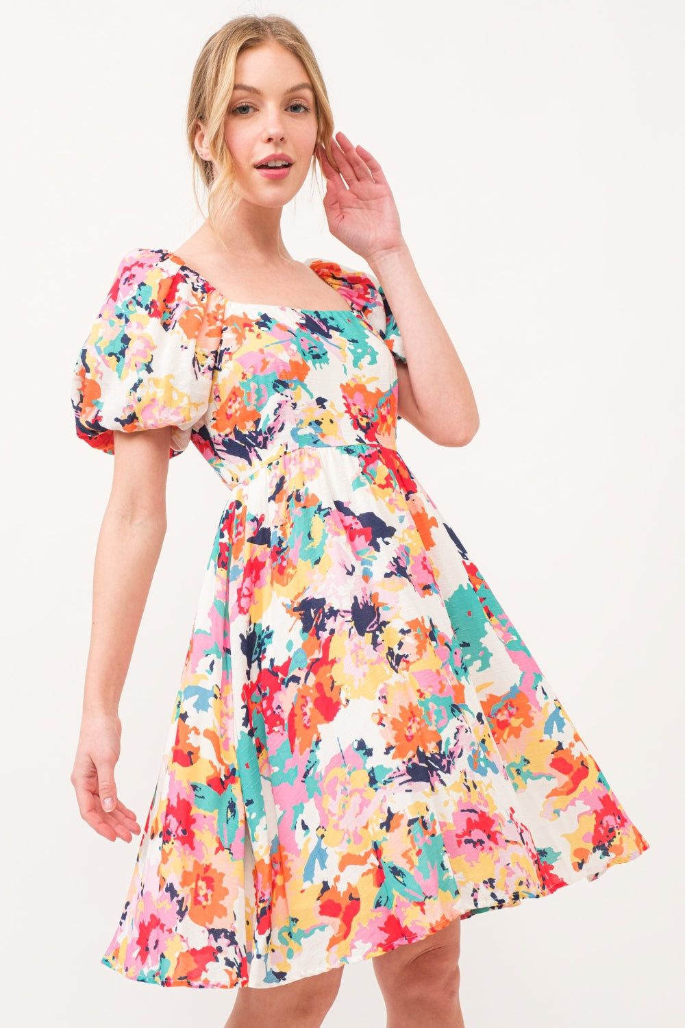 And The Why Square Neck Puff Sleeve Floral Dress  Trendsi Multi S 