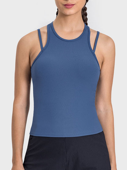 Millennia Cutout Round Neck Racerback Active Tank  Trendsi Dusty Blue 4 