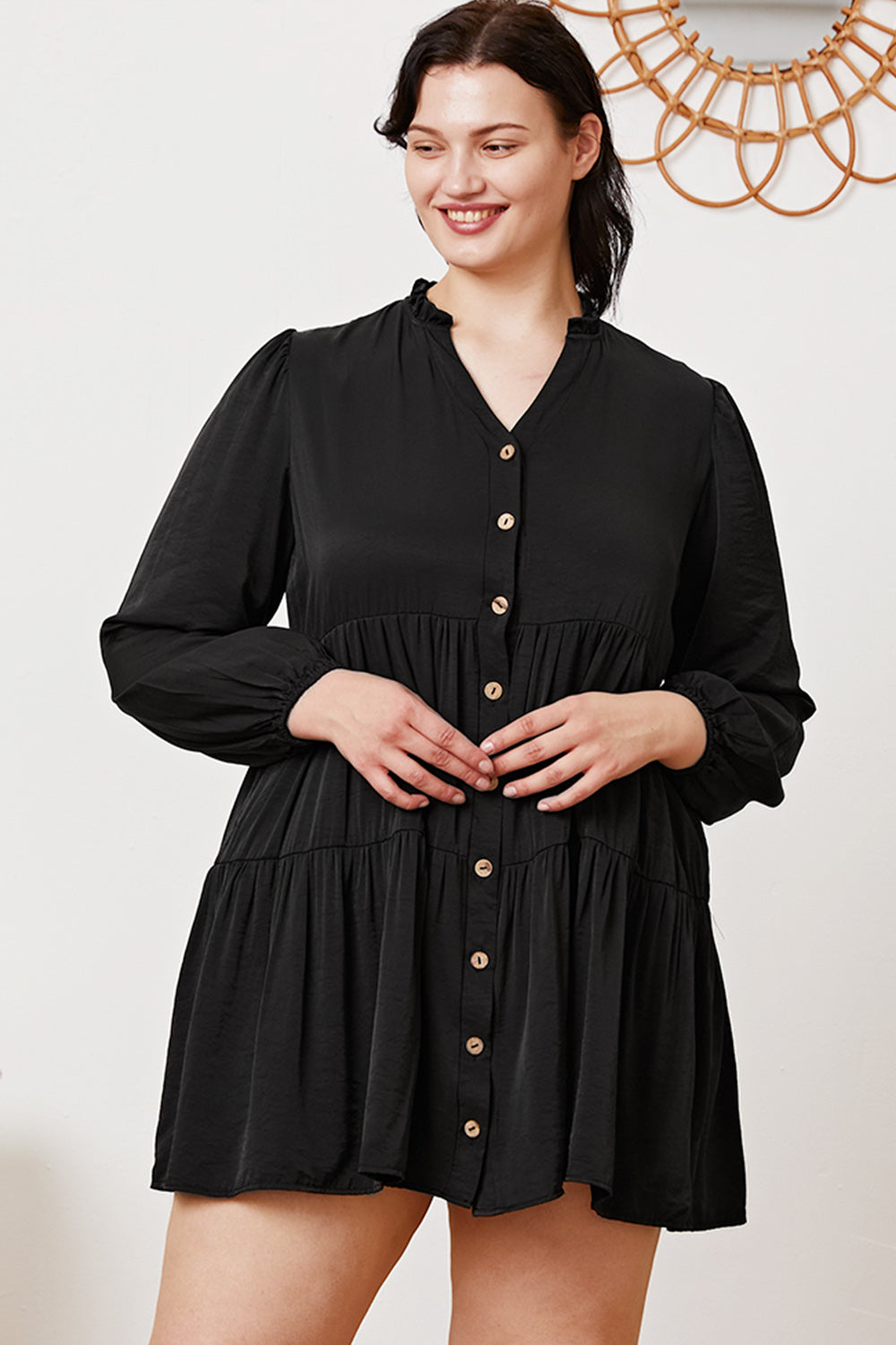 Ruffled Button Up Long Sleeve Tiered Shirt  Trendsi   