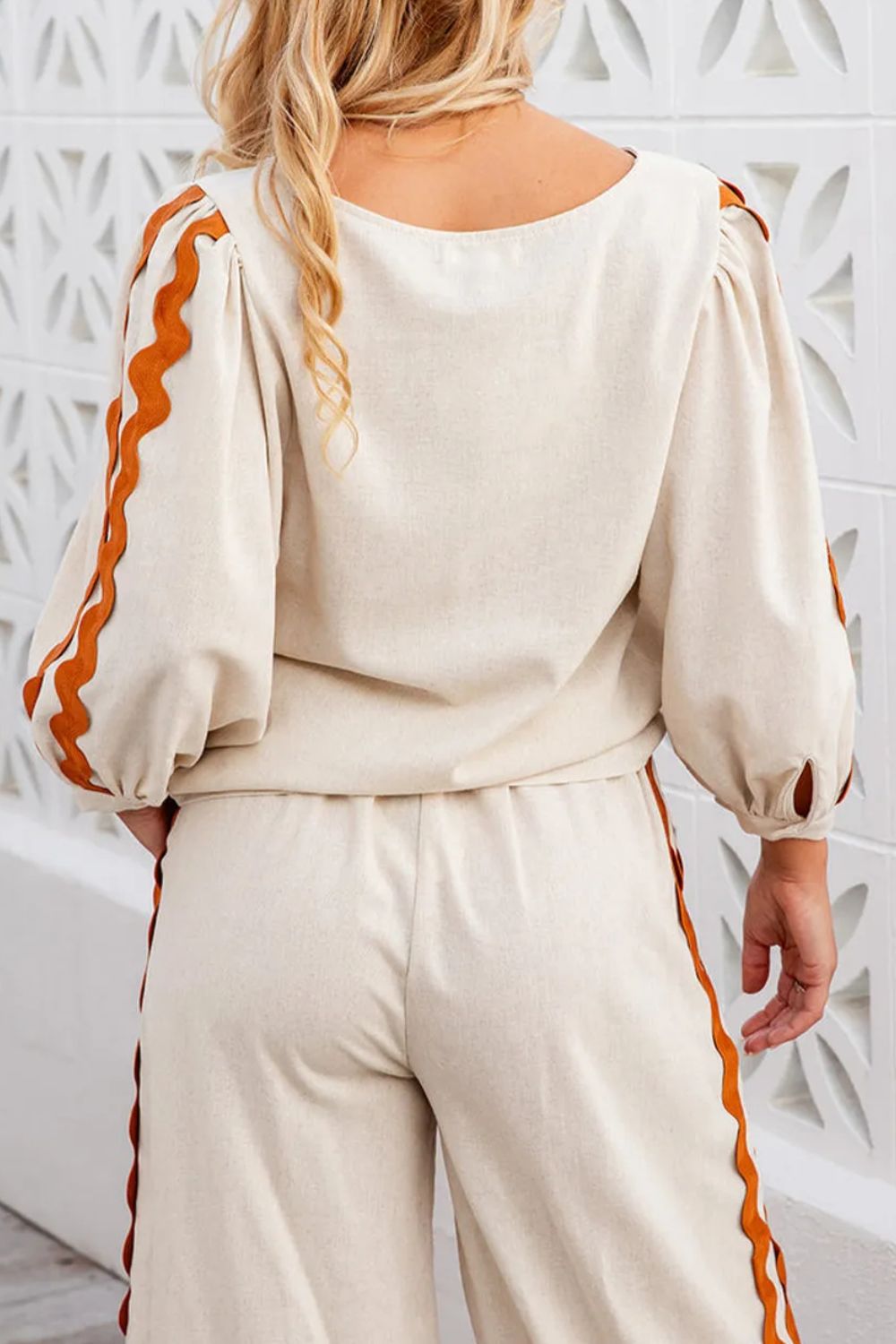 Round Neck Long Sleeve Top and Drawstring Pants Set  Trendsi   