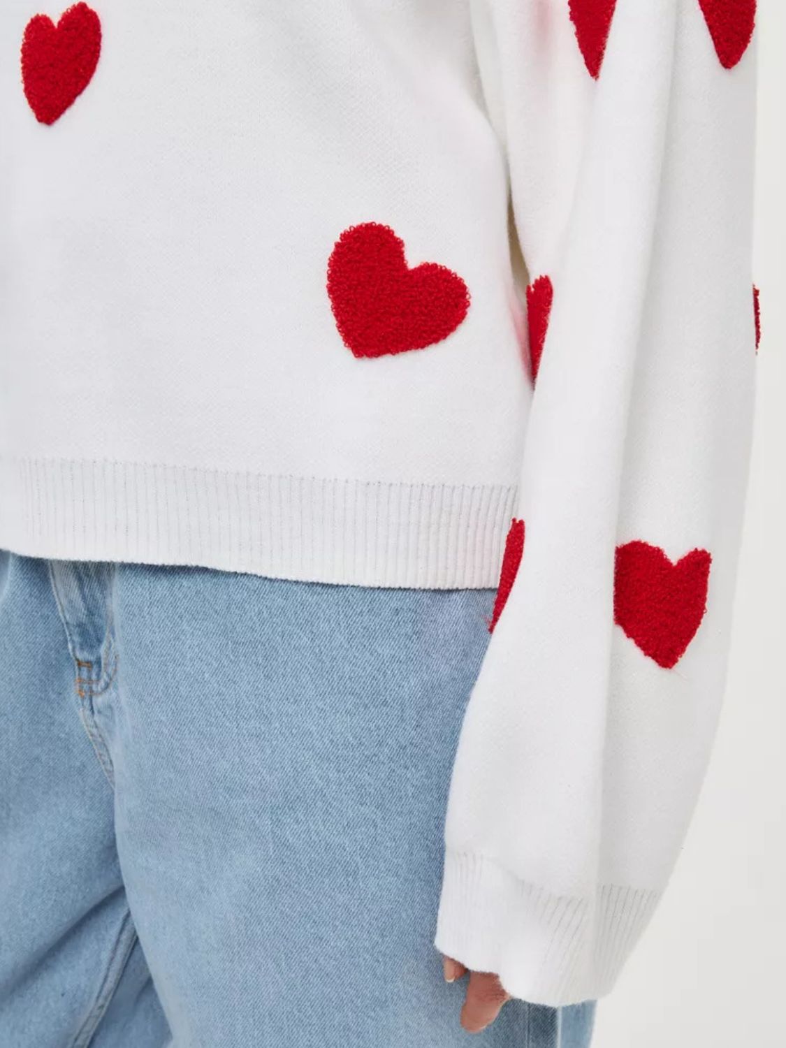 Heart Round Neck Dropped Shoulder Sweater