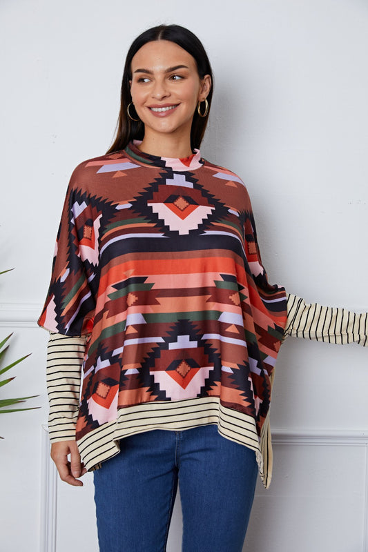 Geometric Striped Splicing Round Neck Blouse Blouse Trendsi Multicolor S 