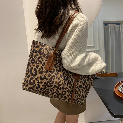 PU Leather Leopard Tote Bag