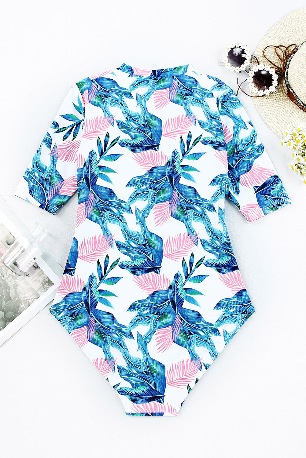 Printed Notched Half Sleeve One-Piece Swimwear  Trendsi   