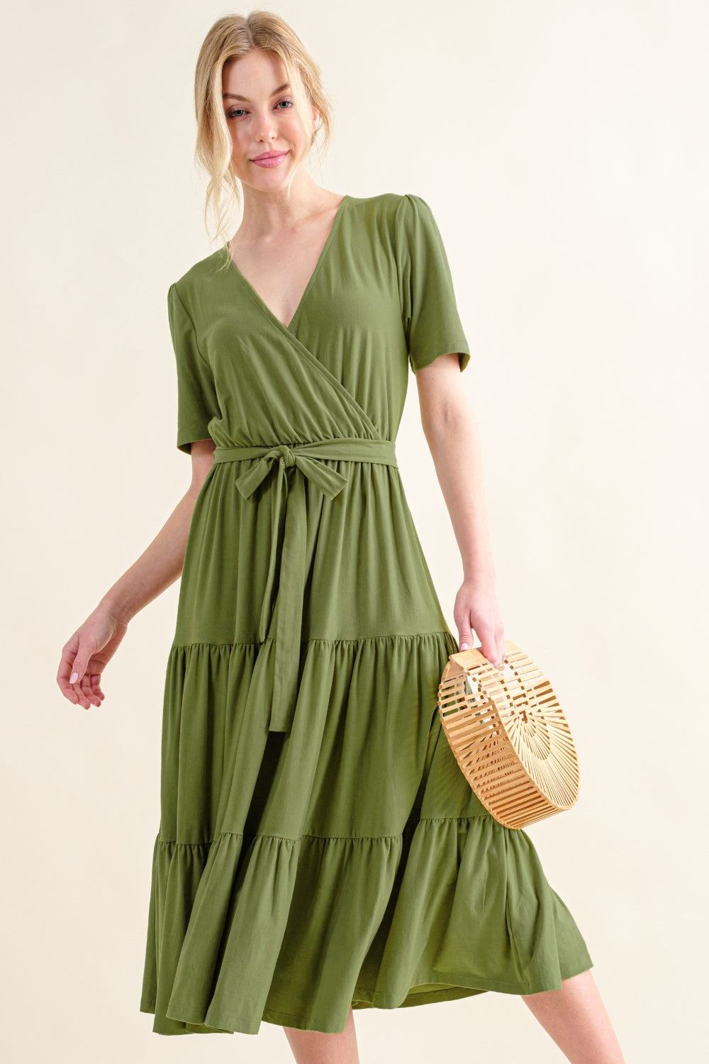 And The Why Soft Short Sleeve Tiered Midi Dress  Trendsi   