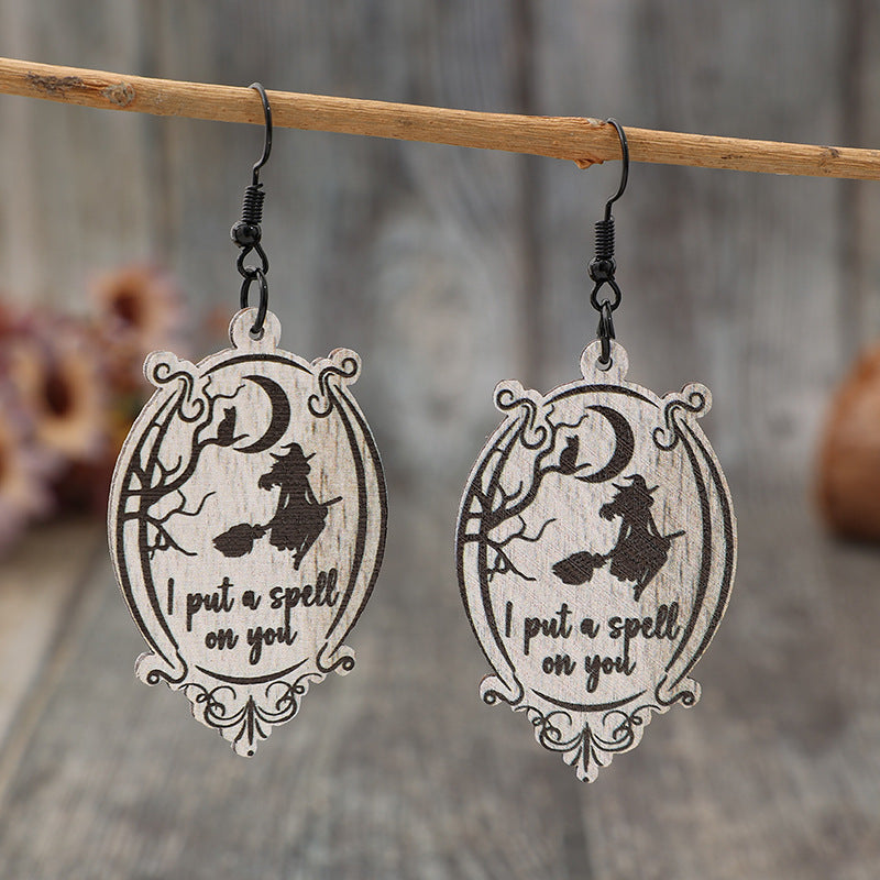 Witch Wooden Dangle Earrings  Trendsi Black One Size 