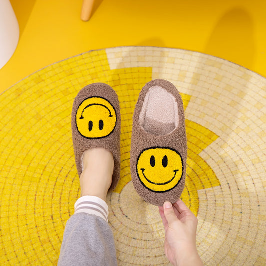 Melody Smiley Face Slippers  Trendsi KHAKI/YELLOW S 