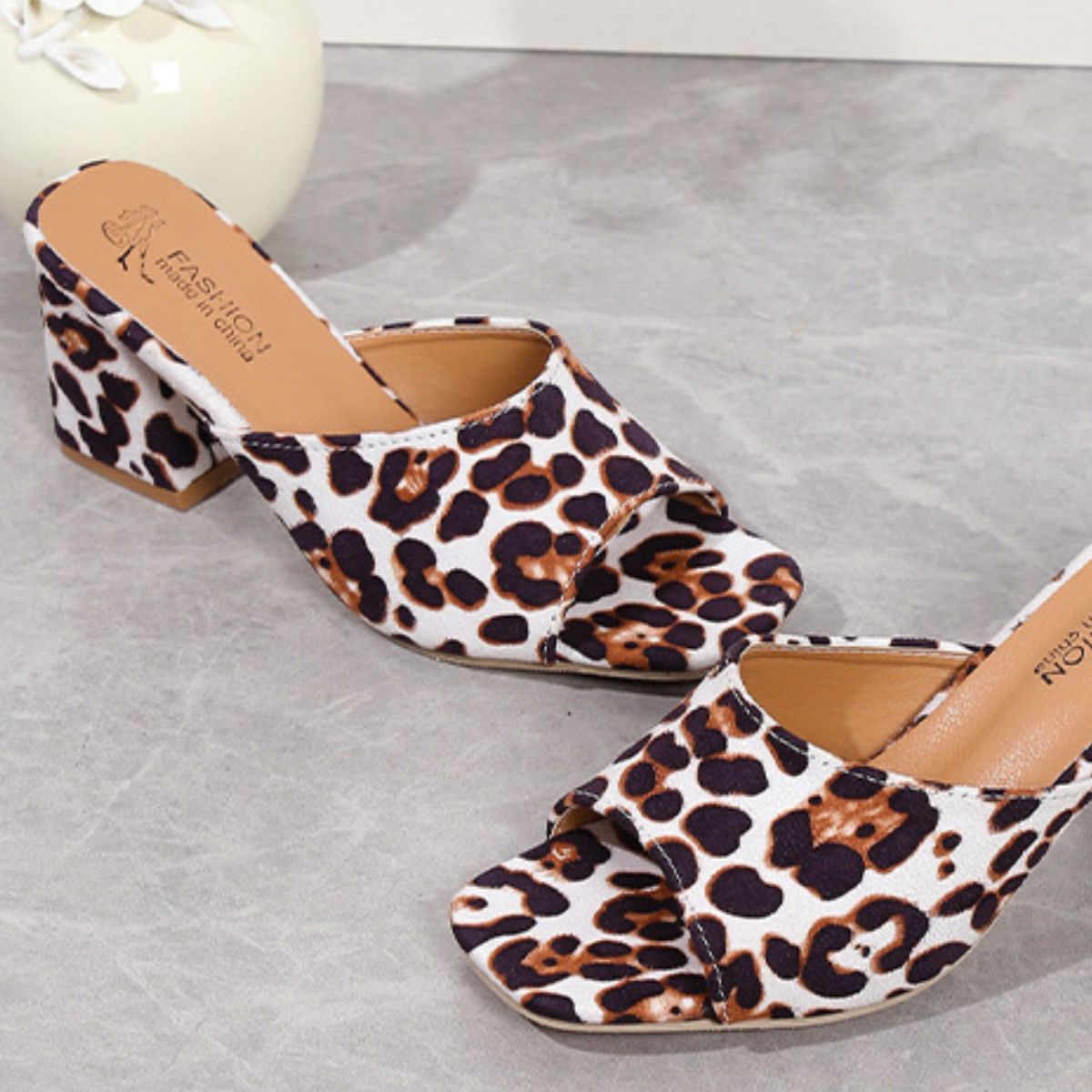 Leopard Block Heel Suede Sandals  Trendsi   