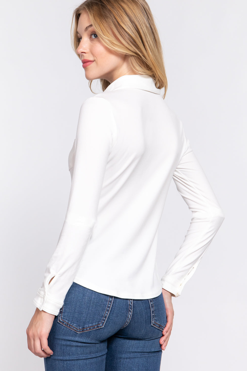 ACTIVE BASIC Long Sleeve Front Pocket DTY Brushed Shirt  Trendsi   