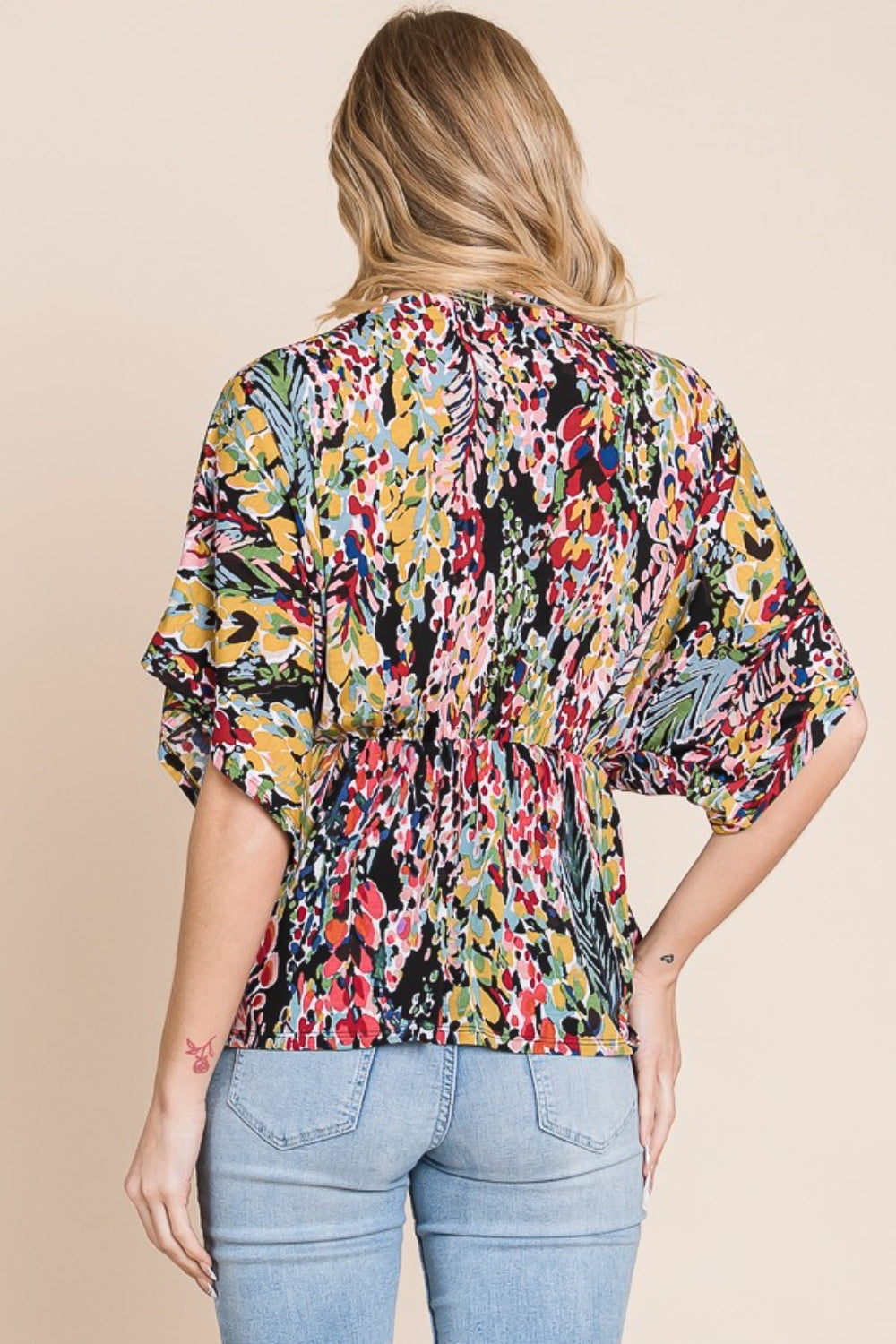 BOMBOM Printed Surplice Peplum Blouse  Trendsi   