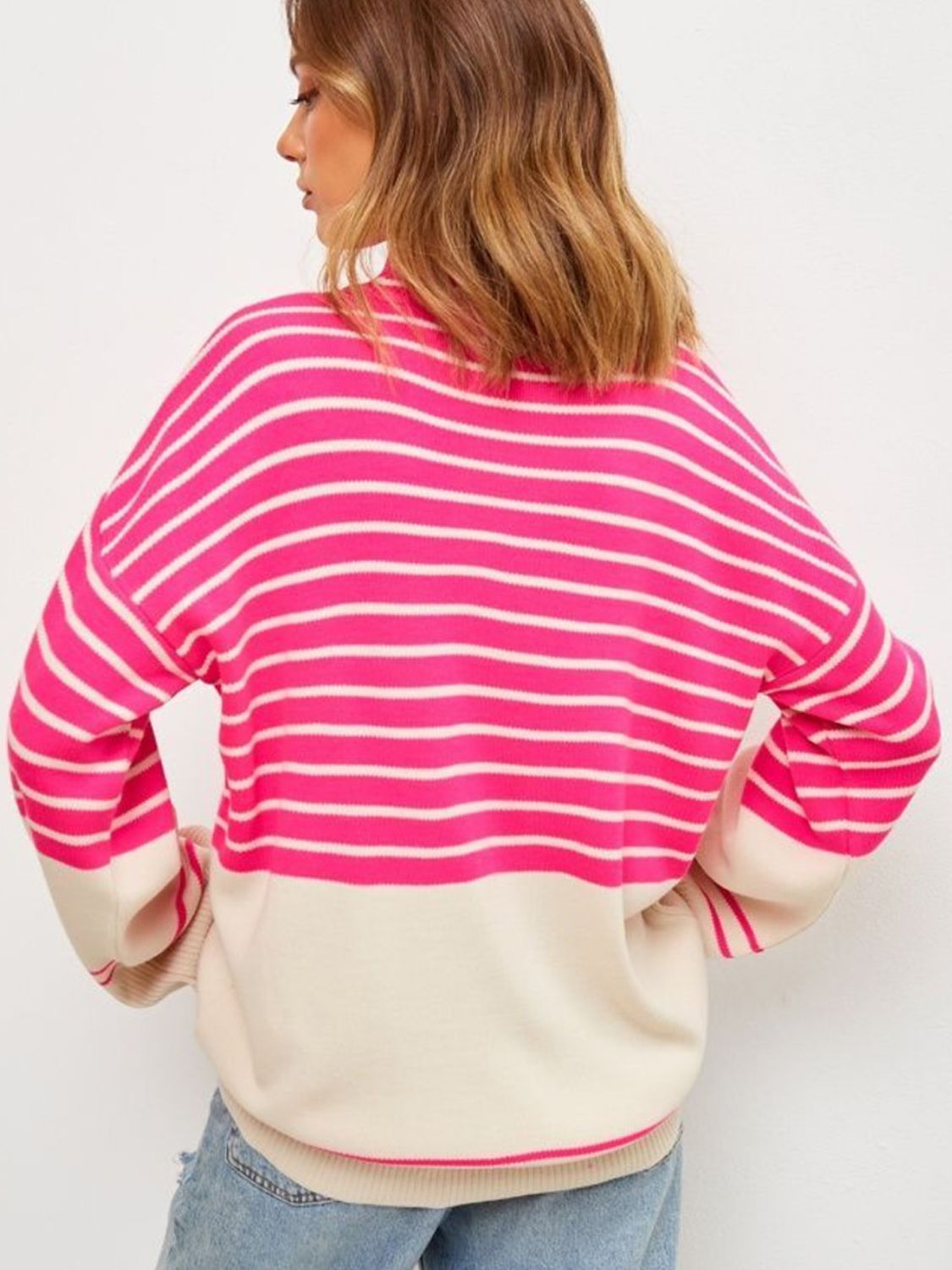 Striped Mock Neck Long Sleeve Sweater  Trendsi   