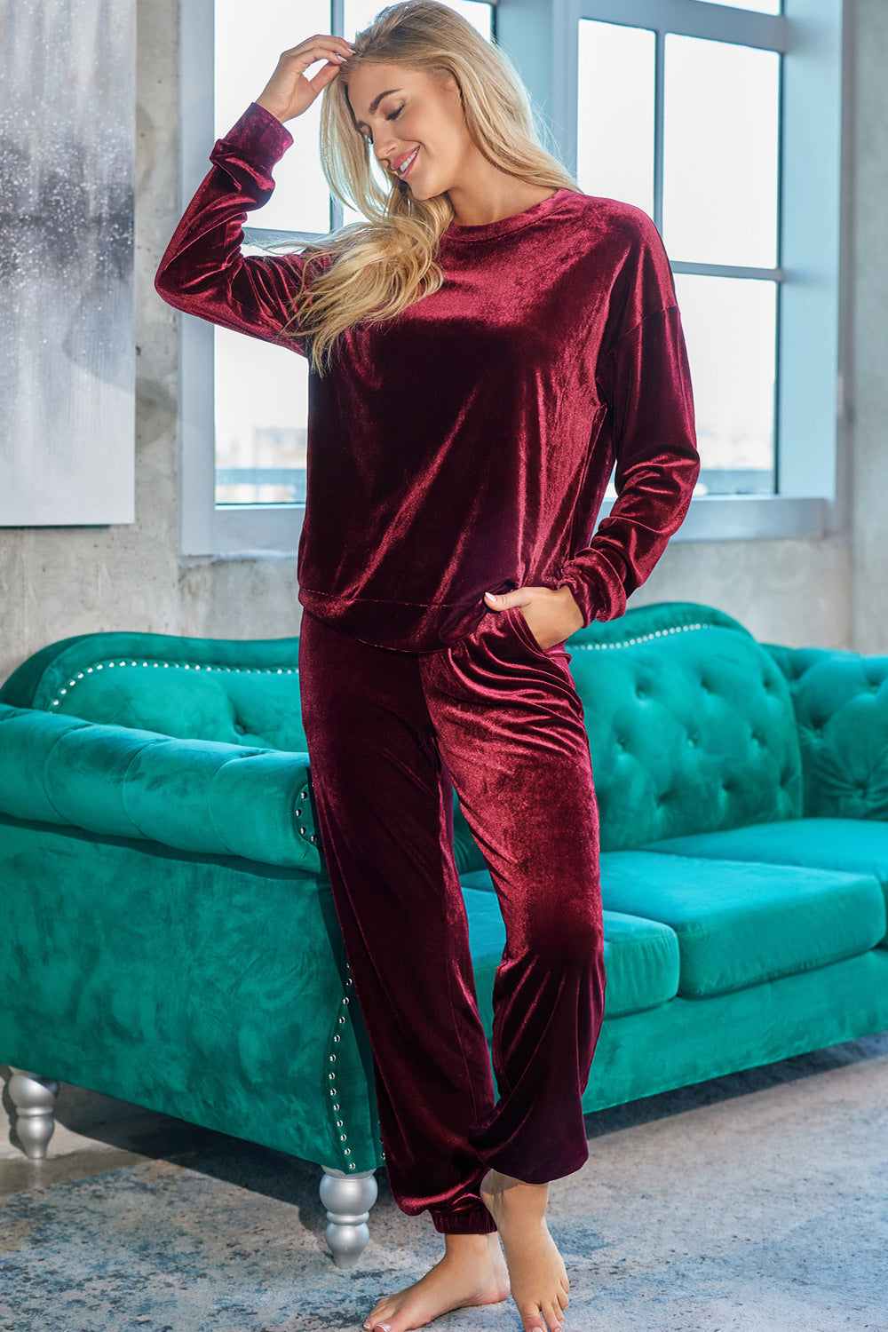 Long Sleeve Top and Pants Lounge Set  Trendsi   