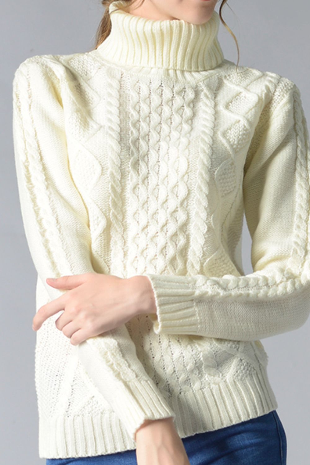 Cable-Knit Turtleneck Pullover Sweater  Trendsi   