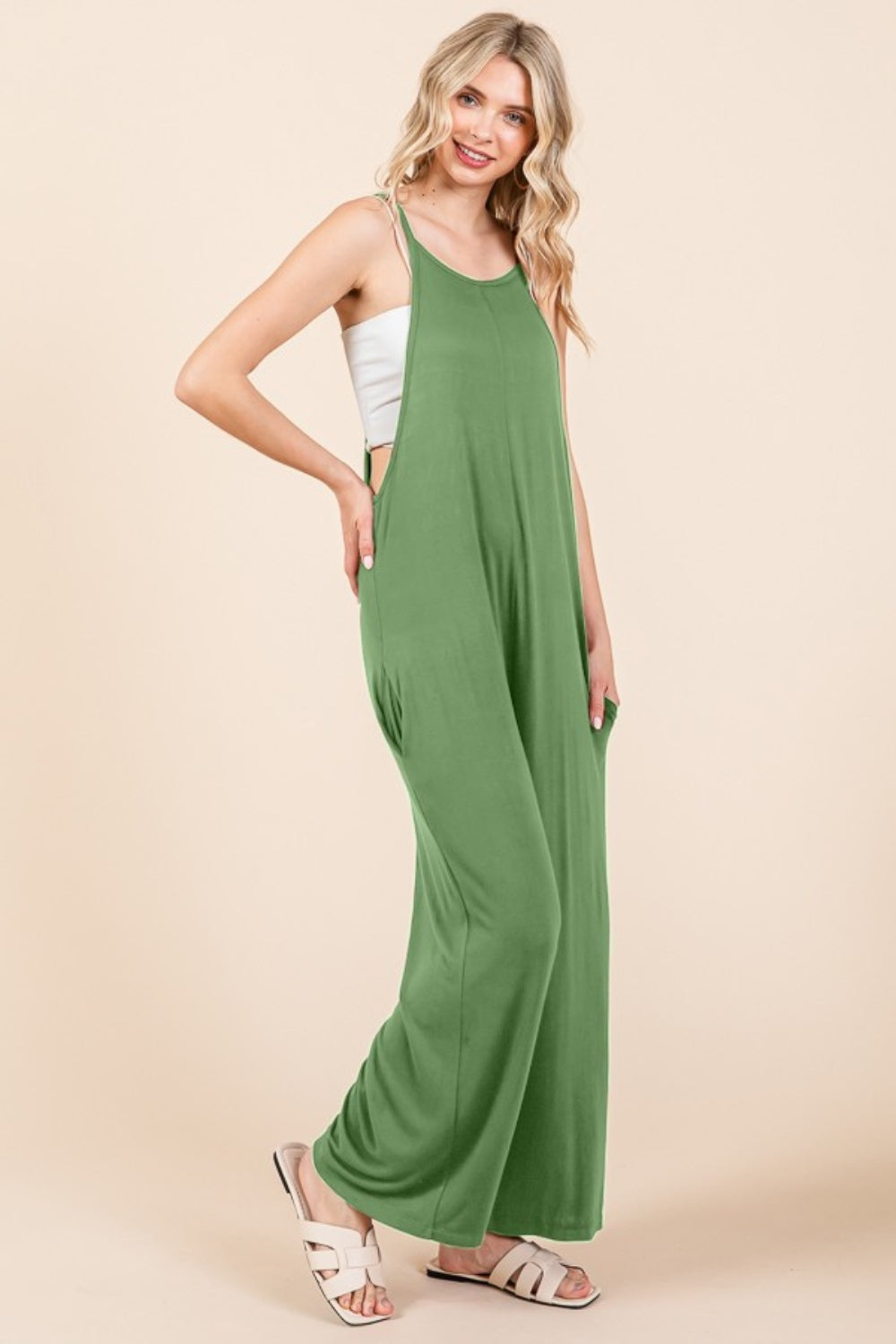 Culture Code Full Size Sleeveless Wide Leg Jumpsuit with Pockets  Trendsi   