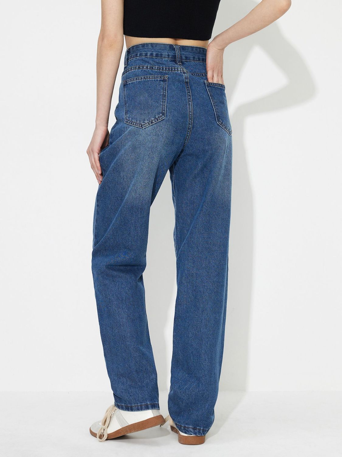 Asymmetric Waist Jeans with Pockets  Trendsi   