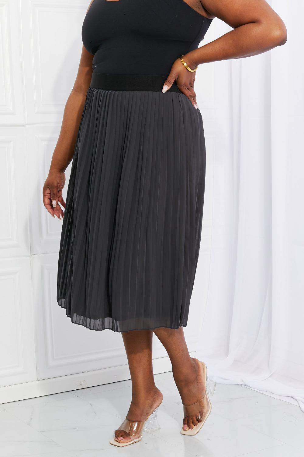 Zenana Full Size Romantic At Heart Pleated Chiffon Midi Skirt