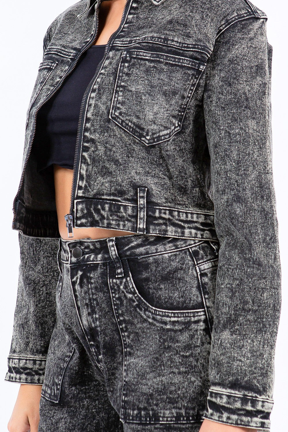 American Bazi Overdyed Bleached Zip Up Cropped Jacket  Trendsi   