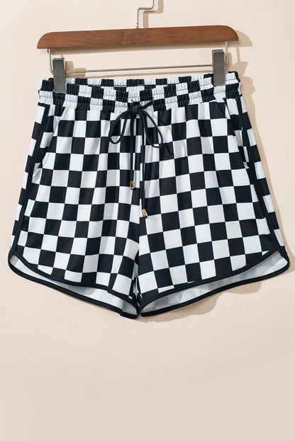 Drawstring Checkered Shorts with Pockets  Trendsi Black S 