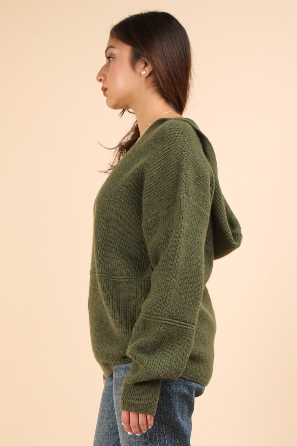 VERY J Seam Detail Drop Shoulder Hooded Sweater Luxe Trendsi   