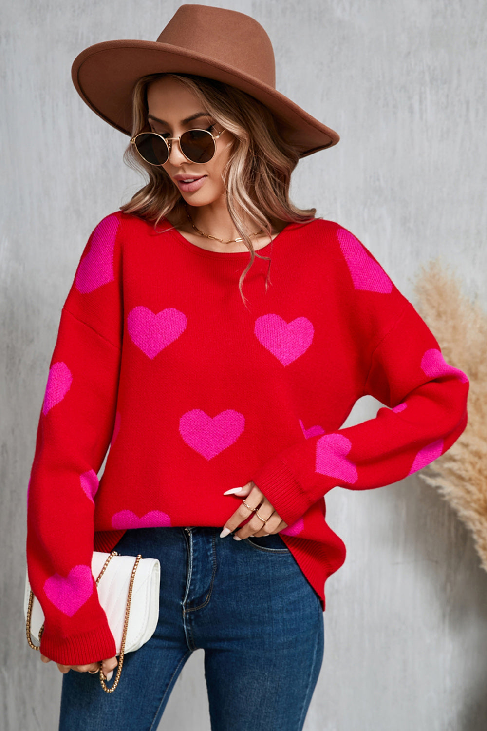 Angel Wings Heart Round Neck Dropped Shoulder Sweater  Trendsi   