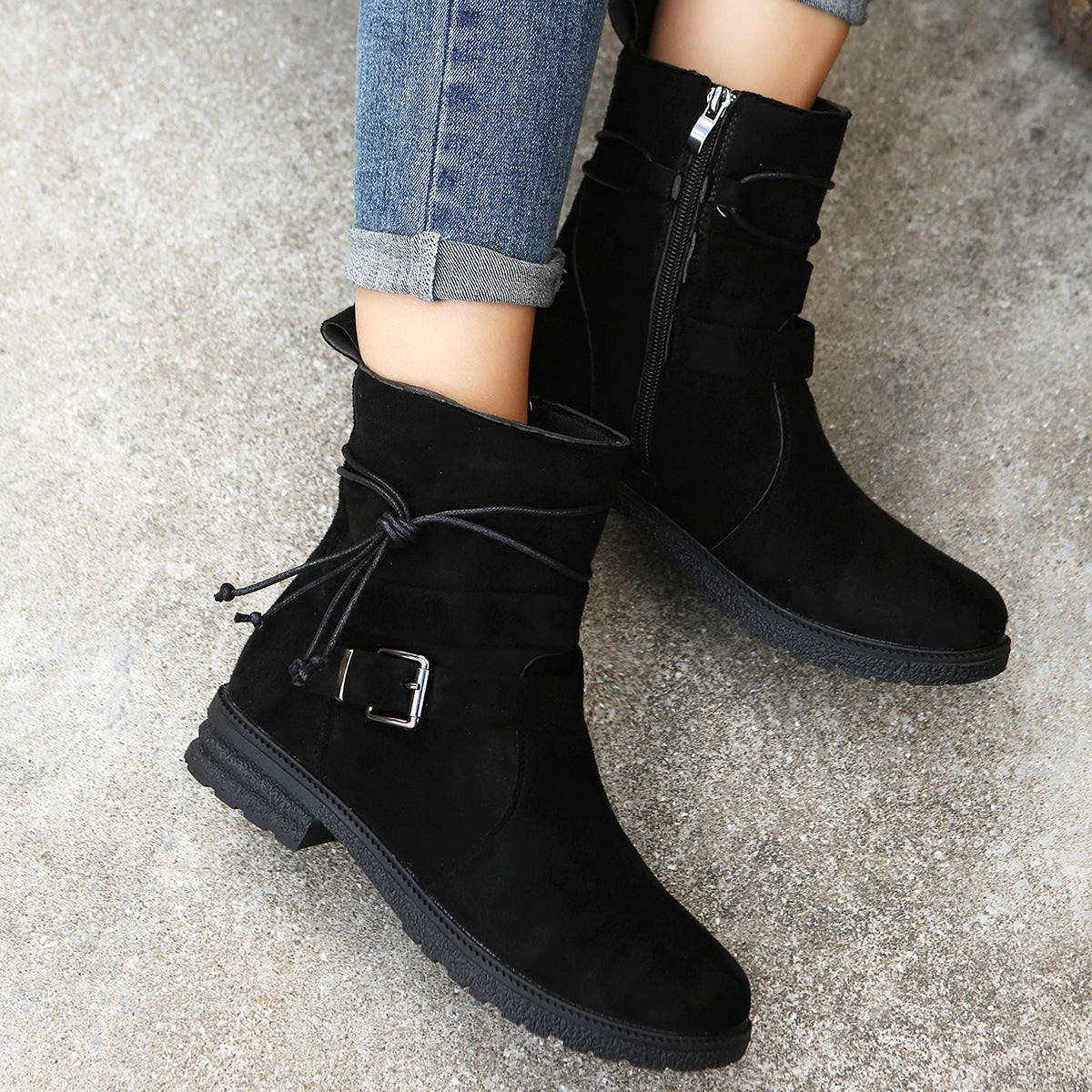 Suede Side Zip Round Toe Boots  Trendsi   