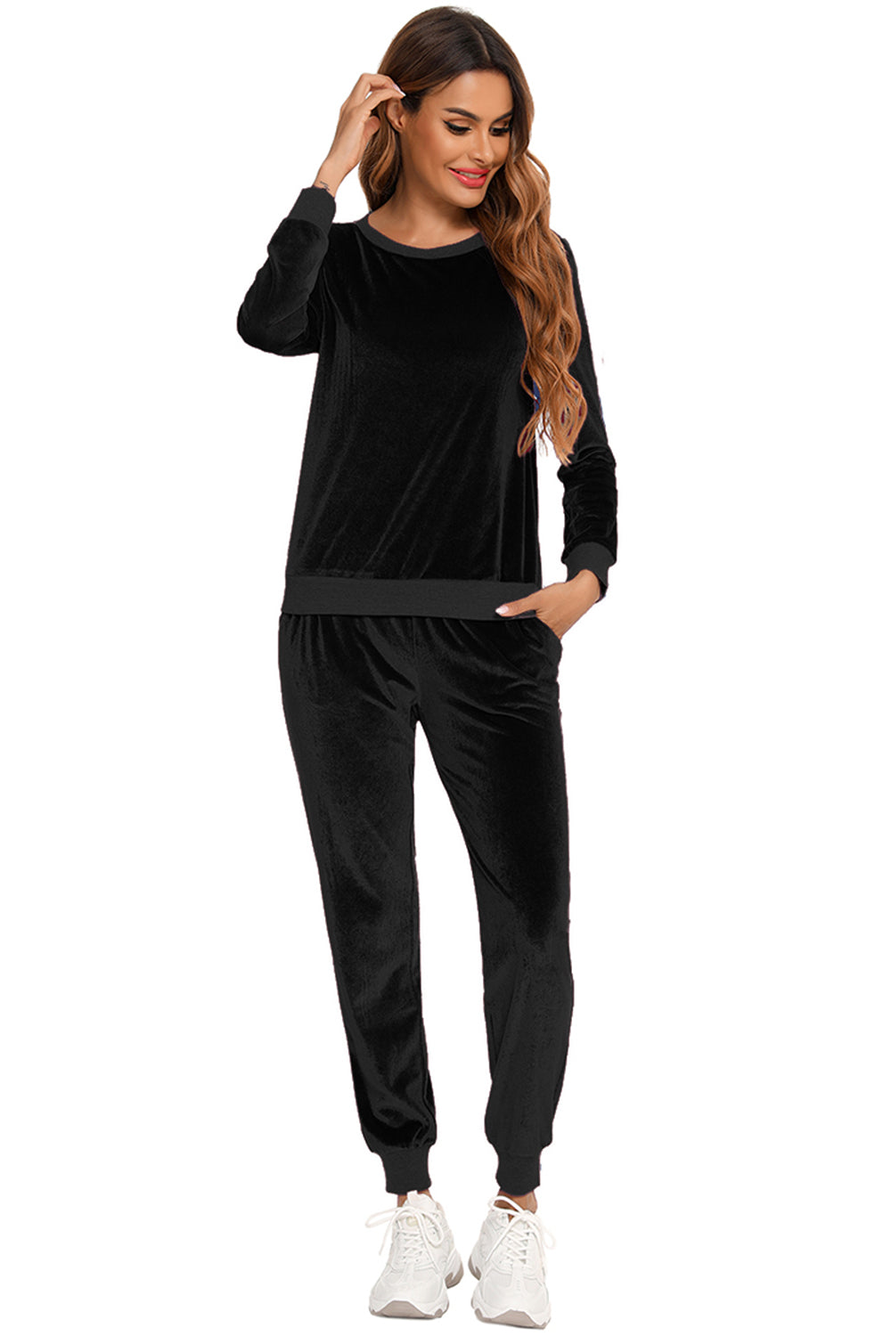 Round Neck Long Sleeve Loungewear Set with Pockets  Trendsi   