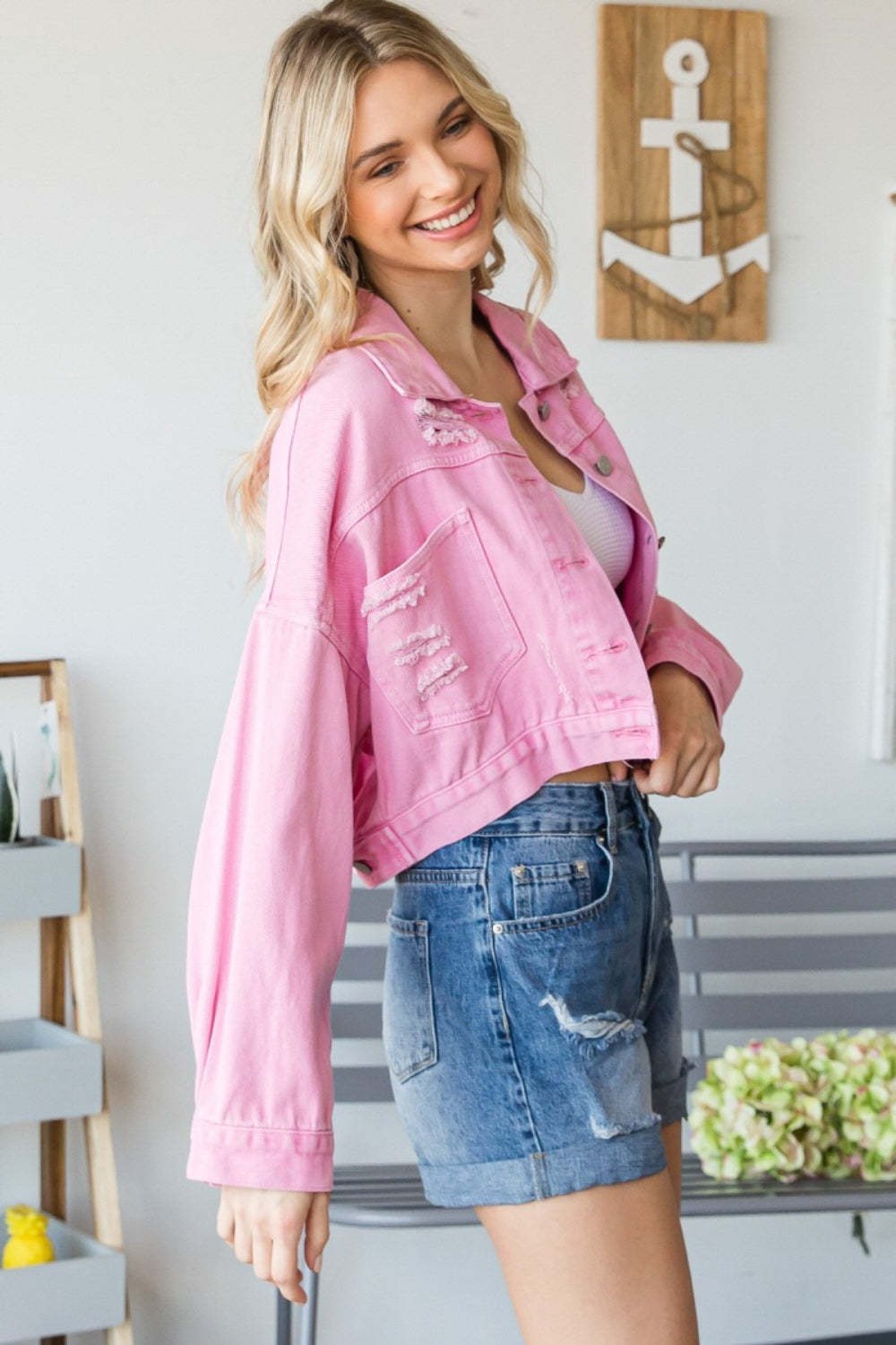 Veveret Fringe Distressed Button Up Denim Jacket  Trendsi   