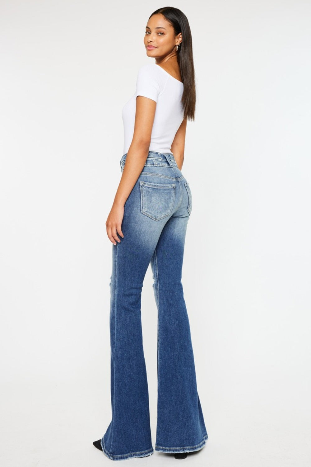 Kancan High Rise Wide Waistband Flare Jeans  Trendsi   