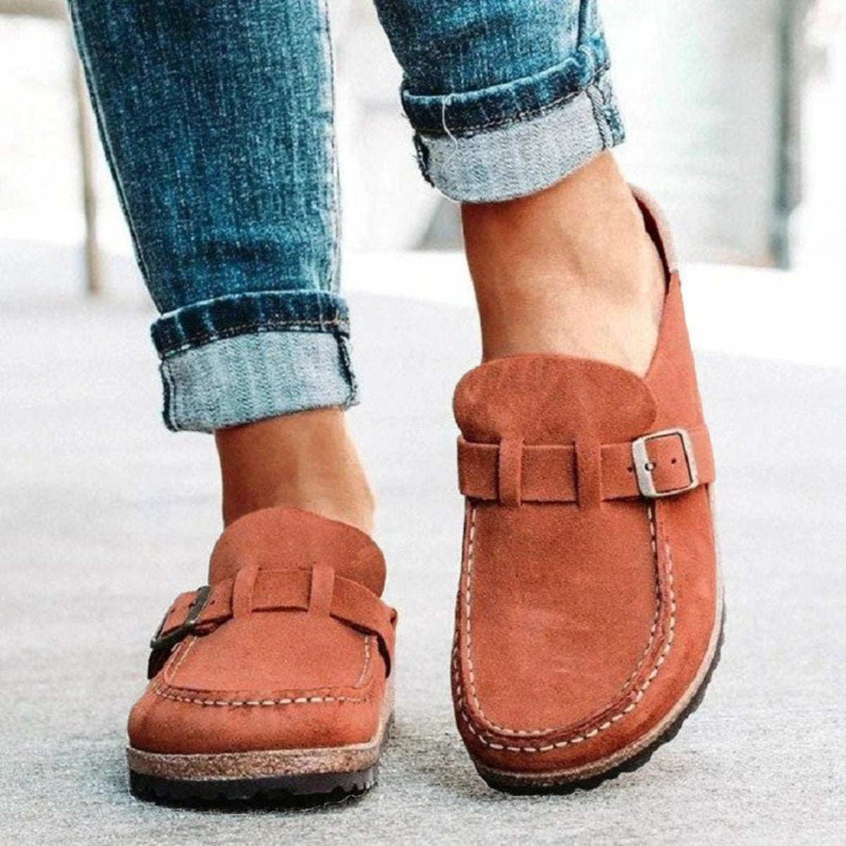 Round Toe Low Heel Buckle Loafers  Trendsi Caramel 35(US4) 