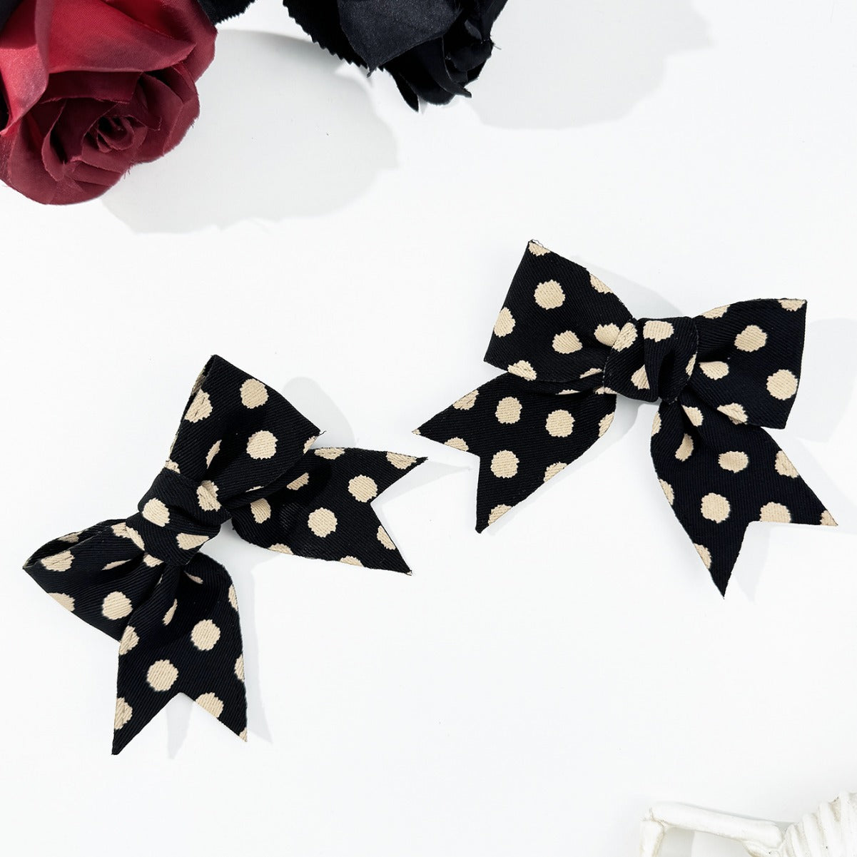 2-Piece Polka Dot Bow Hair Clip  Trendsi Black One Size 