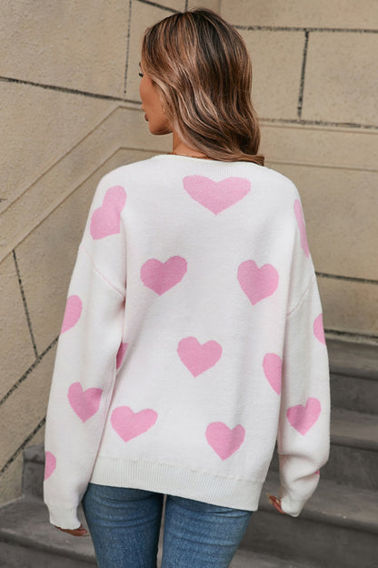 Angel Wings Heart Round Neck Dropped Shoulder Sweater  Trendsi   