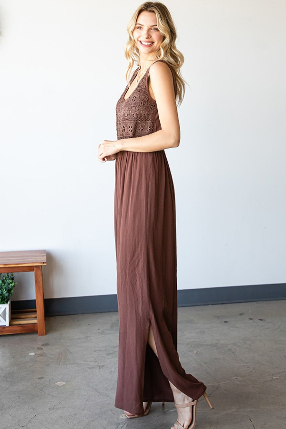 First Love Tie Back Sleeveless Slit Wide Leg Jumpsuit  Trendsi   