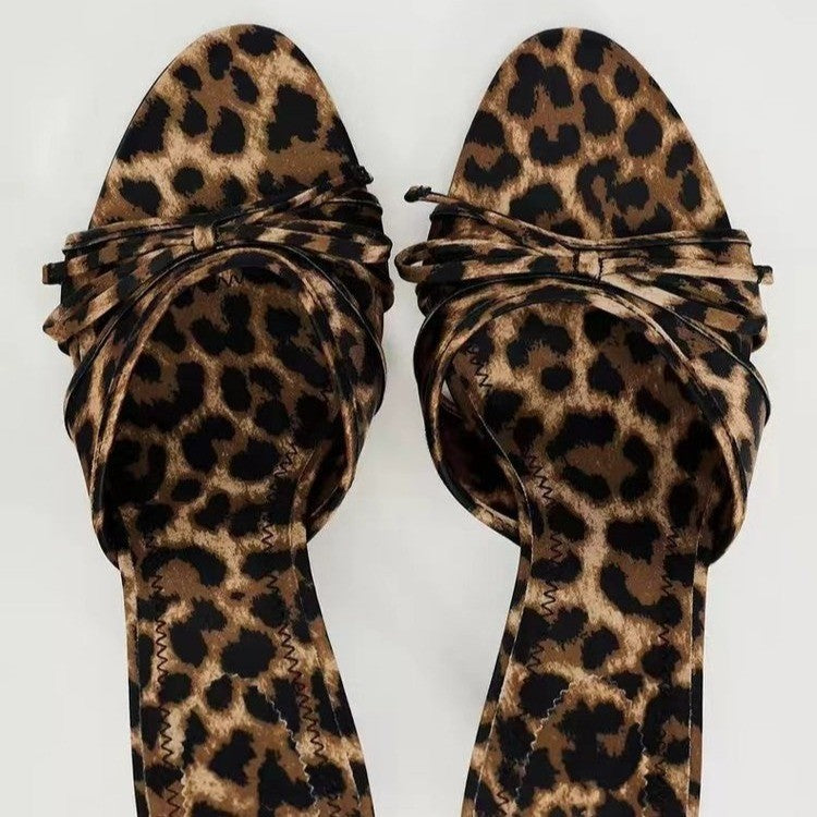 Bow Leopard Kitten Heel Sandals  Trendsi   