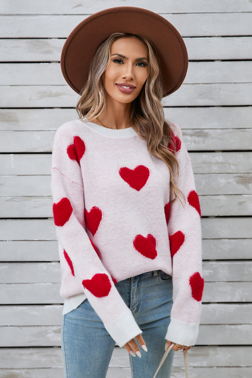 Angel Wings Heart Round Neck Long Sleeve Sweater  Trendsi   