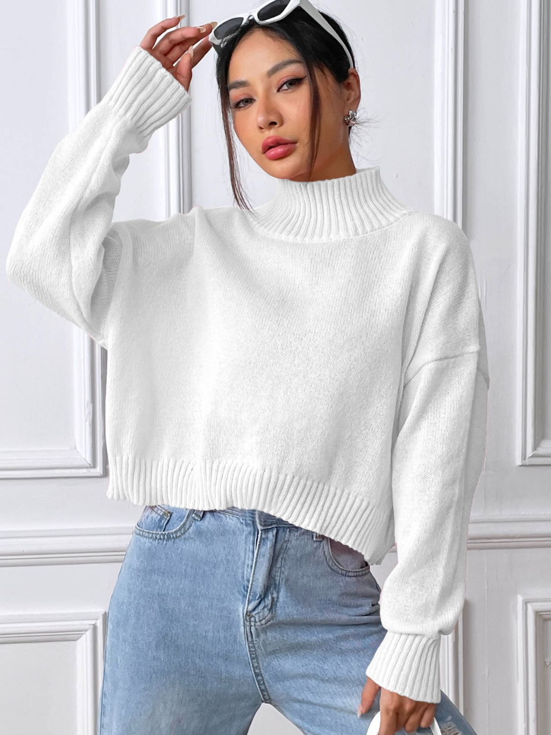 Turtleneck Long Sleeve Sweater  Trendsi White S 