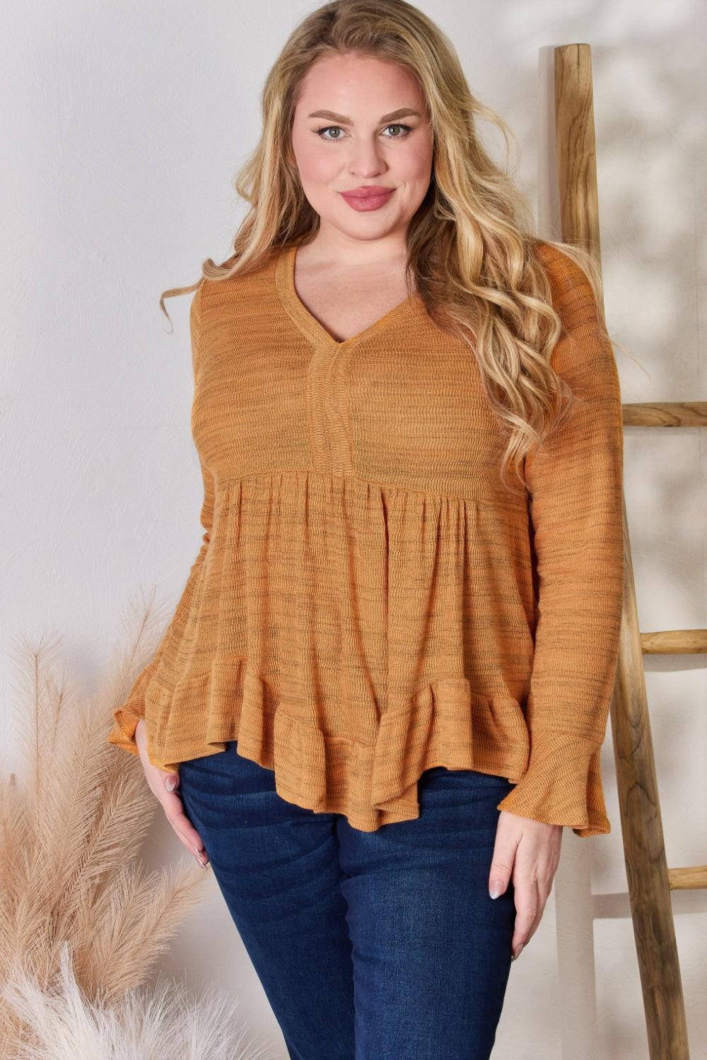 Hailey & Co Full Size V-Neck Flounce Sleeve Blouse  Trendsi   