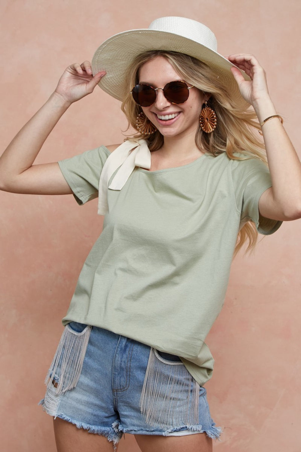 BiBi Tied Ribbon One Shoulder Short Sleeve T-Shirt  Trendsi   