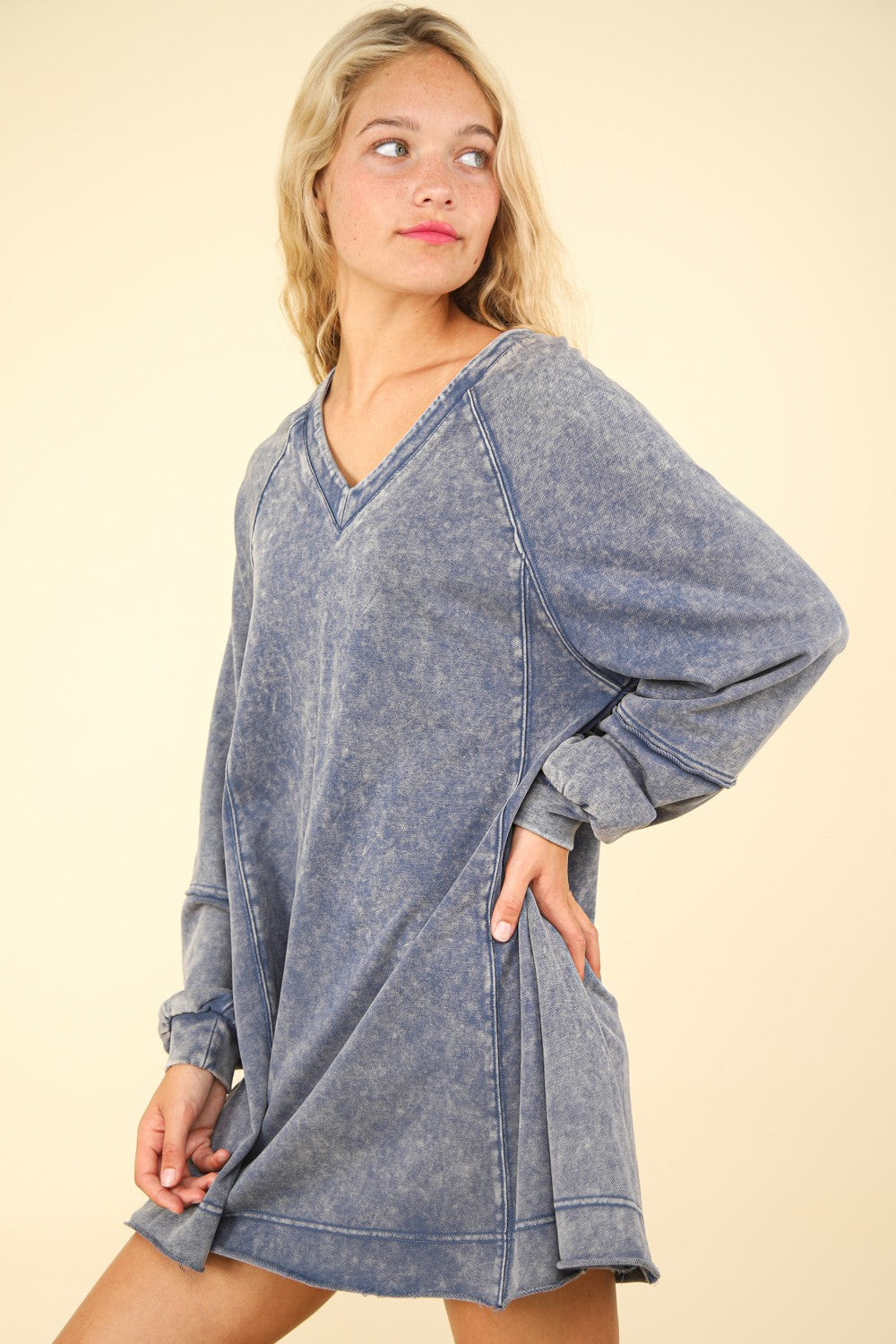 VERY J Mineral Washed Oversized A-Line Mini Dress Luxe Trendsi   