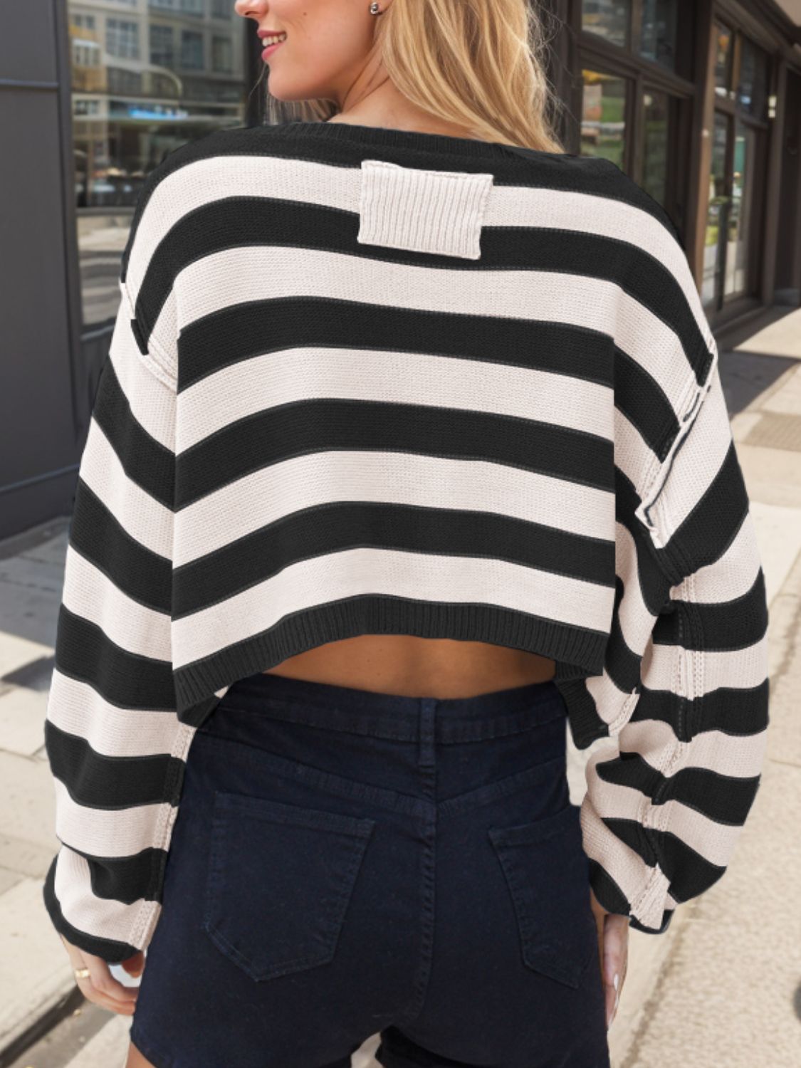 Striped Dropped Shoulder Long Sleeve Sweater  Trendsi   