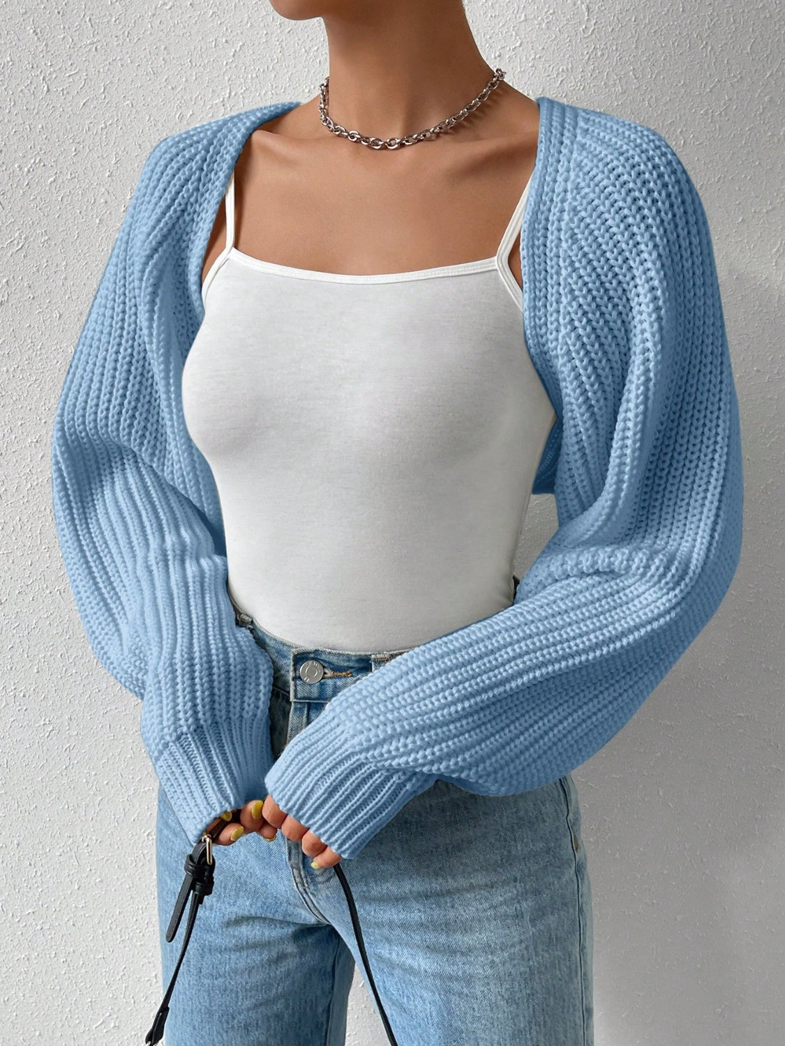 Honey Open Front Long Sleeve Cropped Cardigan  Trendsi   