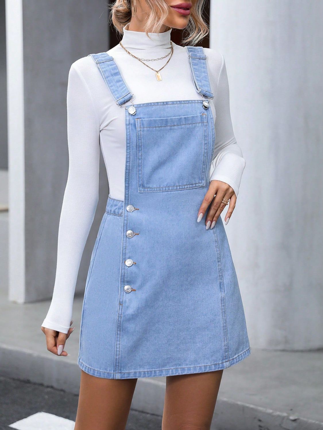 Wide Strap Denim Overall Dress Dress Trendsi   