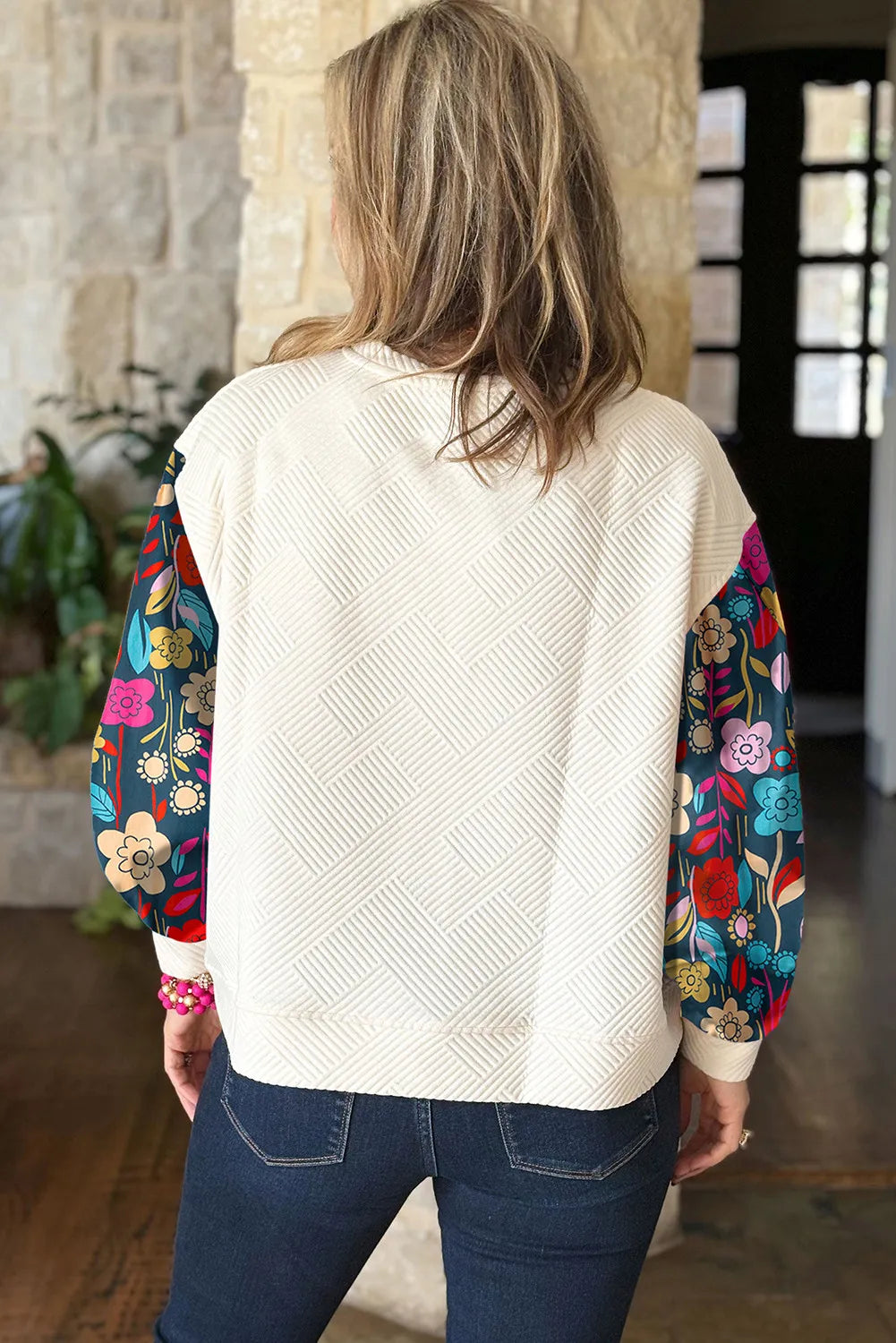 Plus Size Texture Printed Round Neck Long Sleeve Blouse  Trendsi   