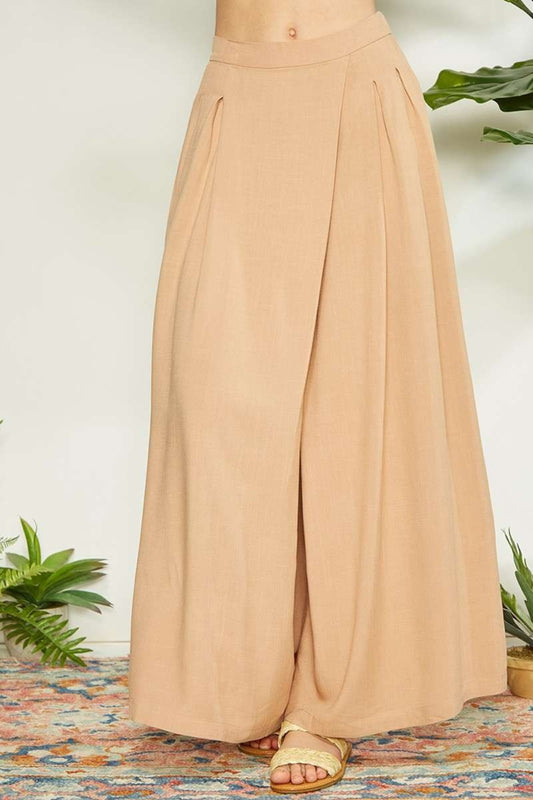 Mittoshop Wrap Pleating Detail Wide Leg Pants  Trendsi Sand S 