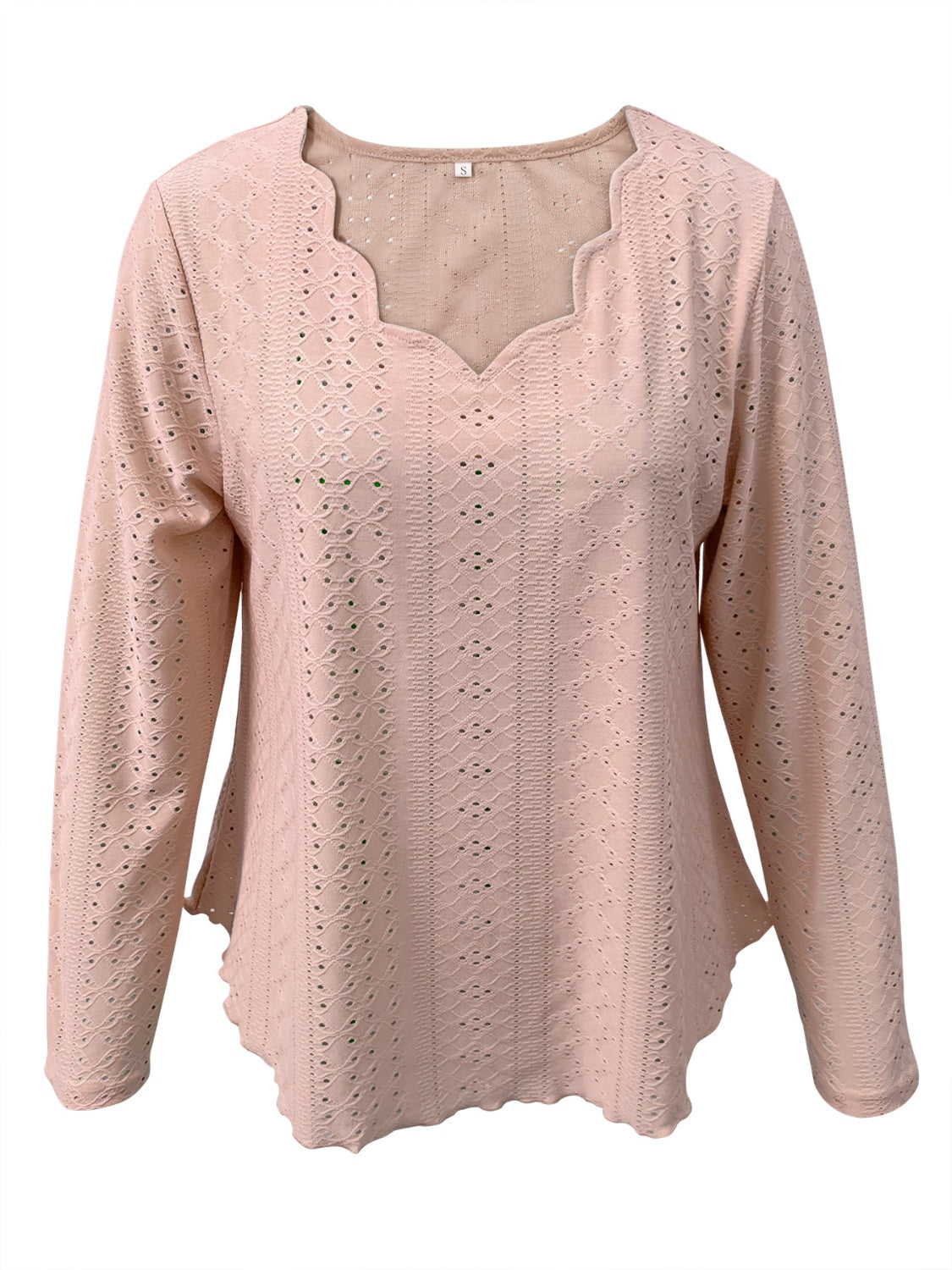 Eyelet Long Sleeve Blouse  Trendsi   